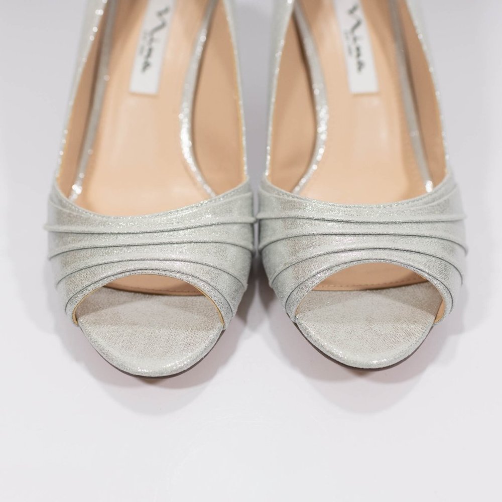 Nina Chezare Metallic Peep Toe Wedding Pumps - Picture 7 of 15